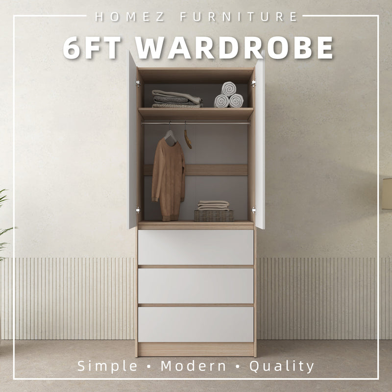6FT Wardrobe 3 Drawer with Hanging Rod- WD-6417/6007