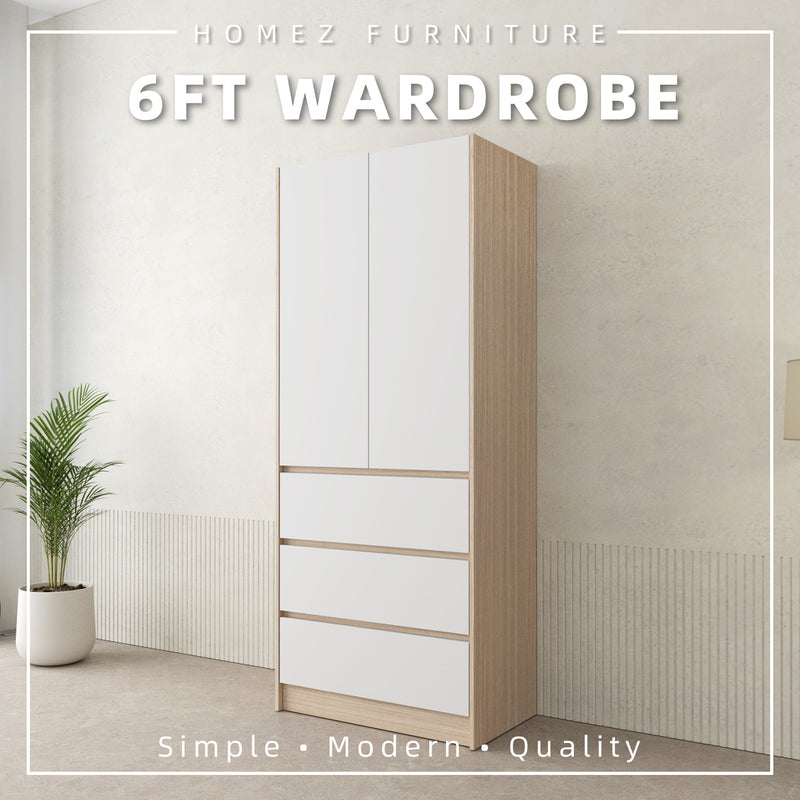 6FT Wardrobe 3 Drawer with Hanging Rod- WD-6417/6007