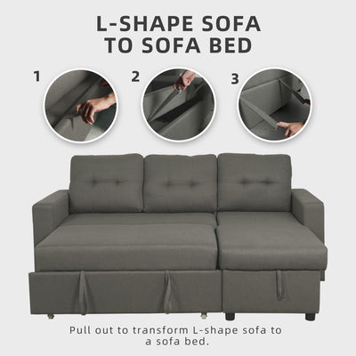 3 Seater Linen Fabric L Shape Multifunctional Sofa Bed with Storage Box Dark/Light Grey-6081