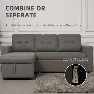 3 Seater Linen Fabric L Shape Multifunctional Sofa Bed with Storage Box Dark/Light Grey-6081