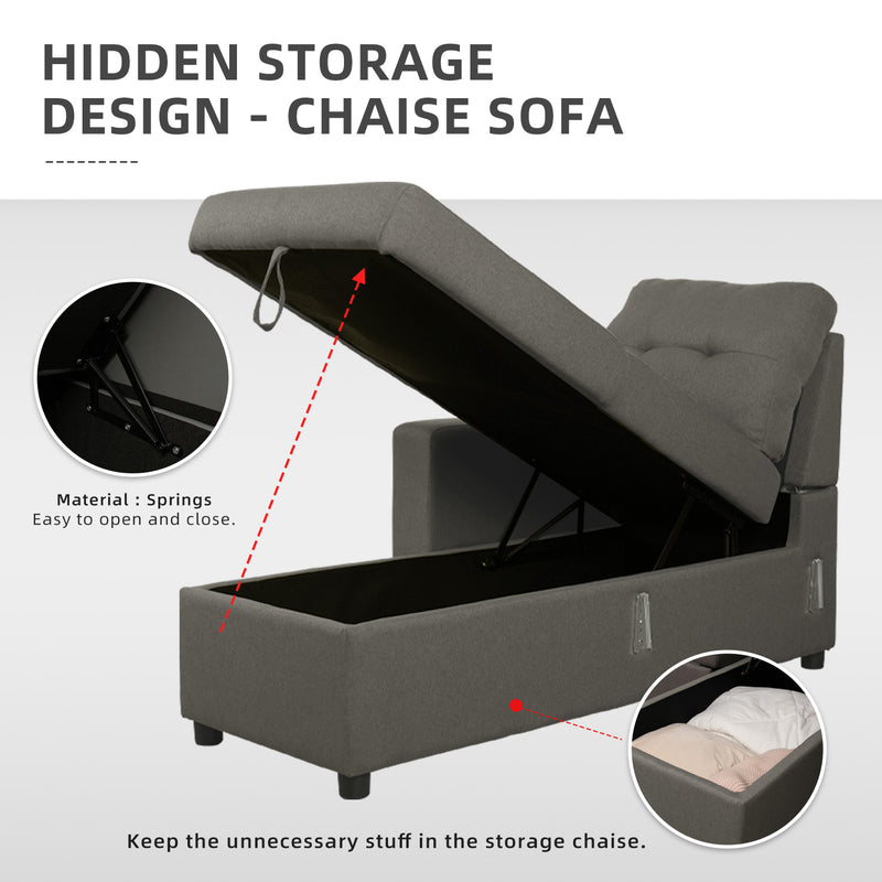 3 Seater Linen Fabric L Shape Multifunctional Sofa Bed with Storage Box Dark/Light Grey-6081