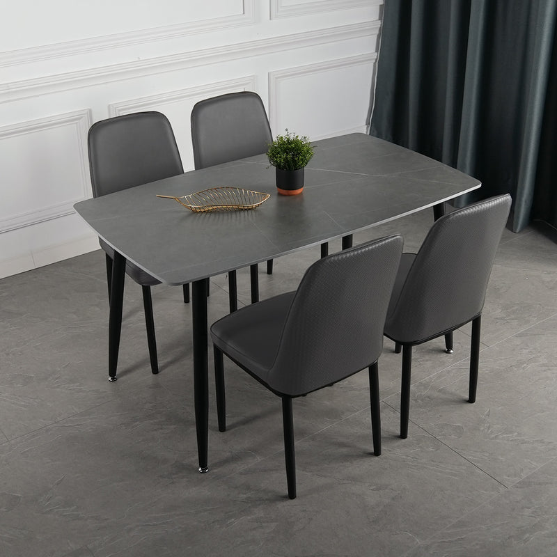 (Self-assembly) 1 + 4 Dining Set Porcelain (Ceramic) Table PU Leather Chair -T61