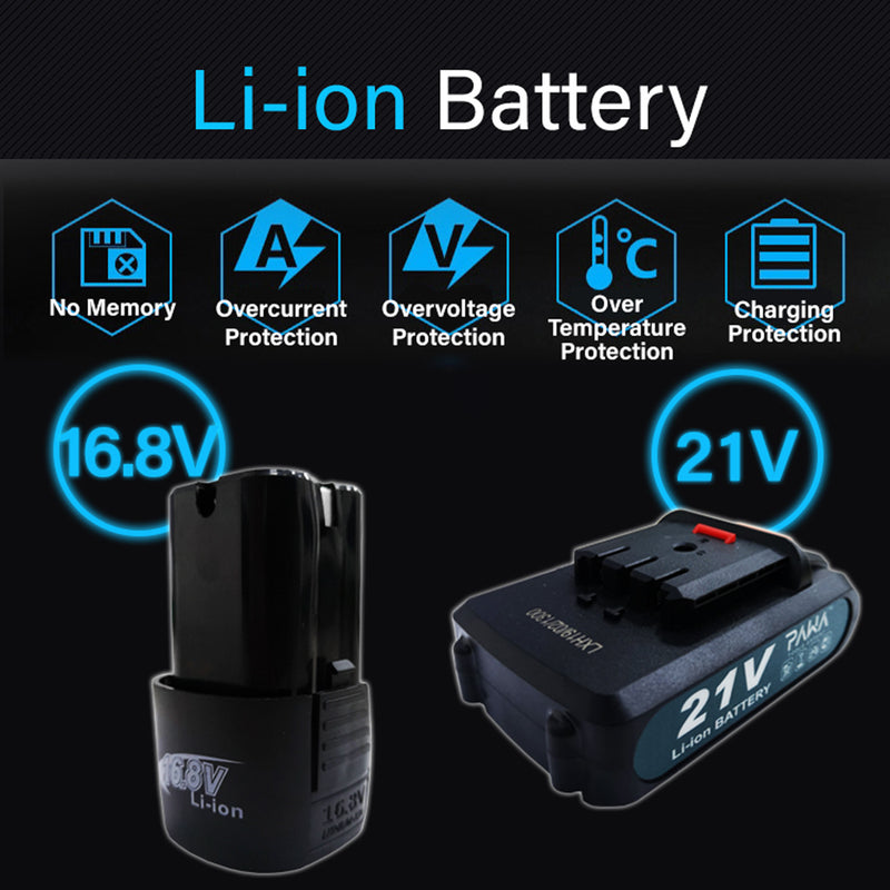 PAWA Tools 16.8V & 21V Li-ion Cordless Rechargeable Electric Power Tool Impact Drill (With Easy Carry Plastic Case)