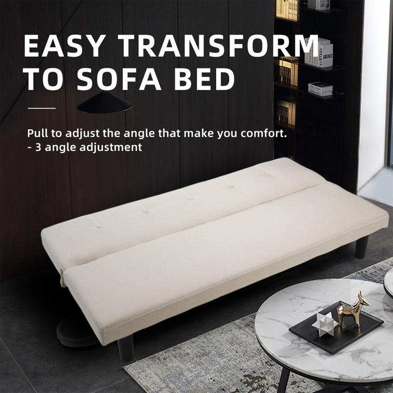 (Self-assembly) 3 Seater Linen Fabric Foldable Sofa Bed / Grey / Blue / Clay - HMZ-FN-SF-X190
