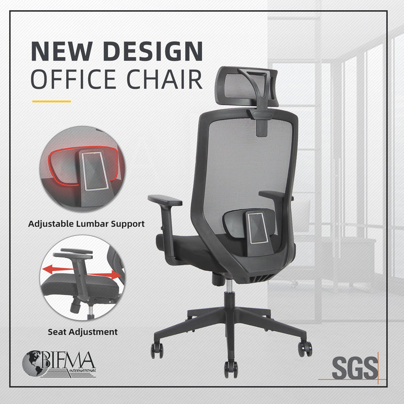 Joy High Back Mesh Office Chair with Ergonomic Design / Black - HMZ-OC-HB-JOY-H-BK+BK