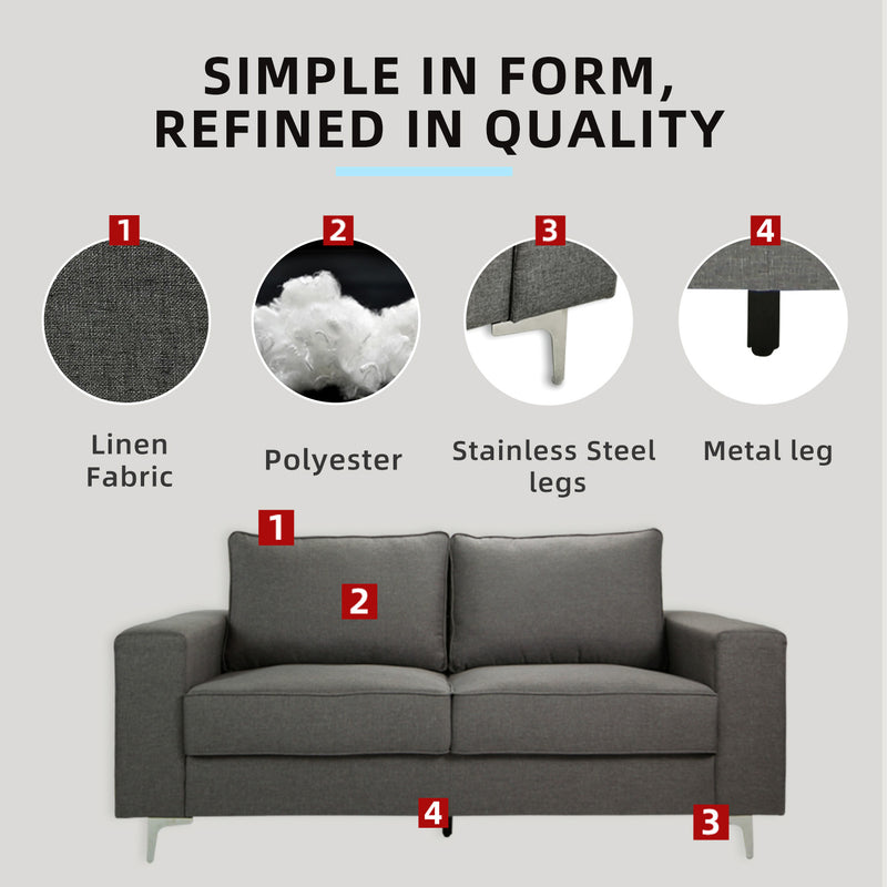 6FT Modern / Simple / Linen Fabric 3 Seater Sofa / Grey / Blue / Clay - HMZ-FN-SF-AE2656-3S