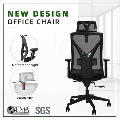 Mike High Back Mesh Office Chair with Ergonomic Design/ Black - OC-HB-MIKE-BK+BK