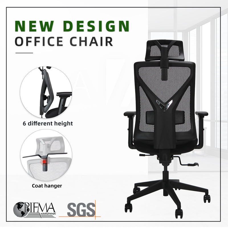 Mike High Back Mesh Office Chair with Ergonomic Design/ Black - OC-HB-MIKE-BK+BK