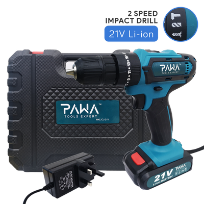 PAWA Tools 16.8V & 21V Li-ion Cordless Rechargeable Electric Power Tool Impact Drill (With Easy Carry Plastic Case)