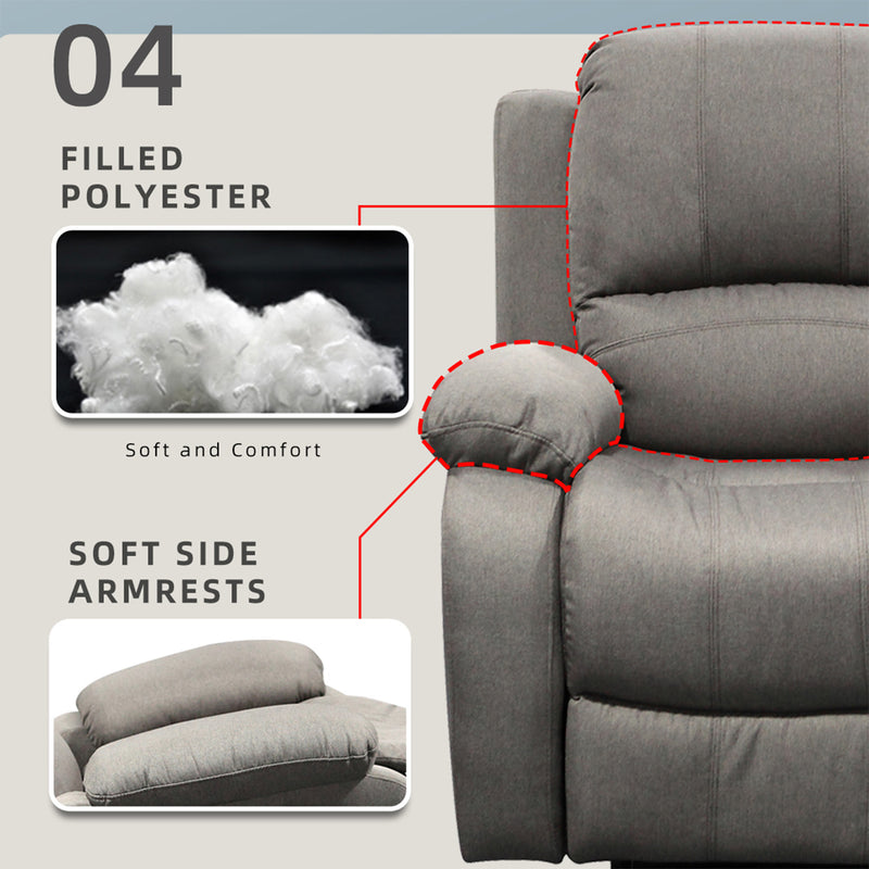 (Free Installation) 3FT 1 Seater Fabric/TPU Recliner Sofa / Grey/Brown/Blue/Clay/Cream - HMZ-FN-522/523/545