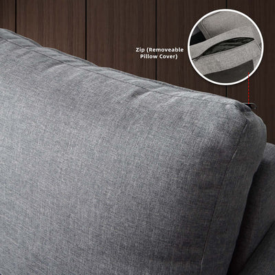 (Free Installation) 3 Seater Sofa Set L Shape Sofa Set Linen Fabric Sofa Metal Leg Removeable Pillow Cover - AE313