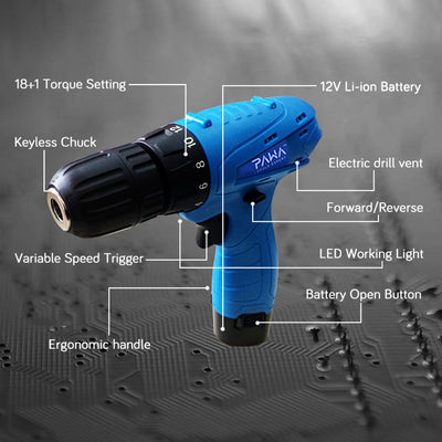 PAWA Tools 12V Li-ion Cordless Rechargeable Electric Power Tool Drill MKL-12VD-1L