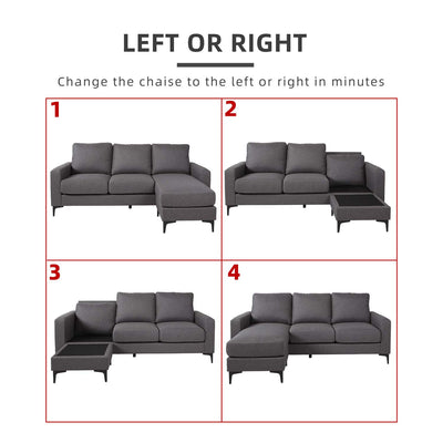 (Free Installation) 3 Seater Sofa Set L Shape Sofa Set Linen Fabric Sofa Metal Leg Removeable Pillow Cover - AE313
