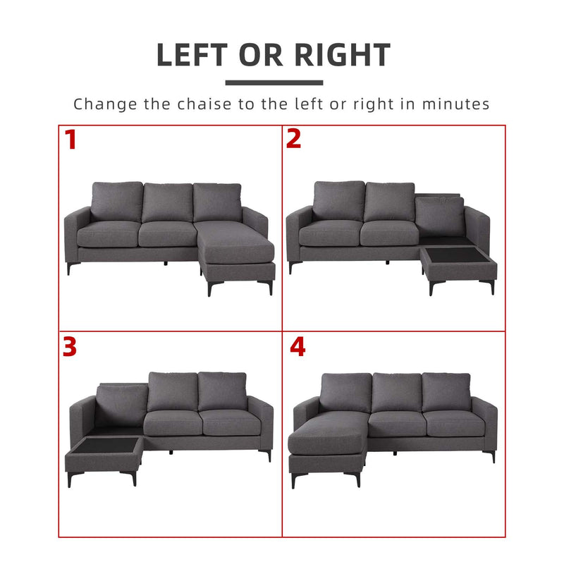 (Free Installation) 3 Seater Sofa Set L Shape Sofa Set Linen Fabric Sofa Metal Leg Removeable Pillow Cover - AE313