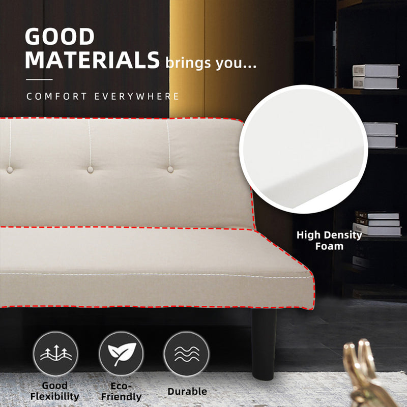 (Self-assembly) 3 Seater Linen Fabric Foldable Sofa Bed / Grey / Blue / Clay - HMZ-FN-SF-X190