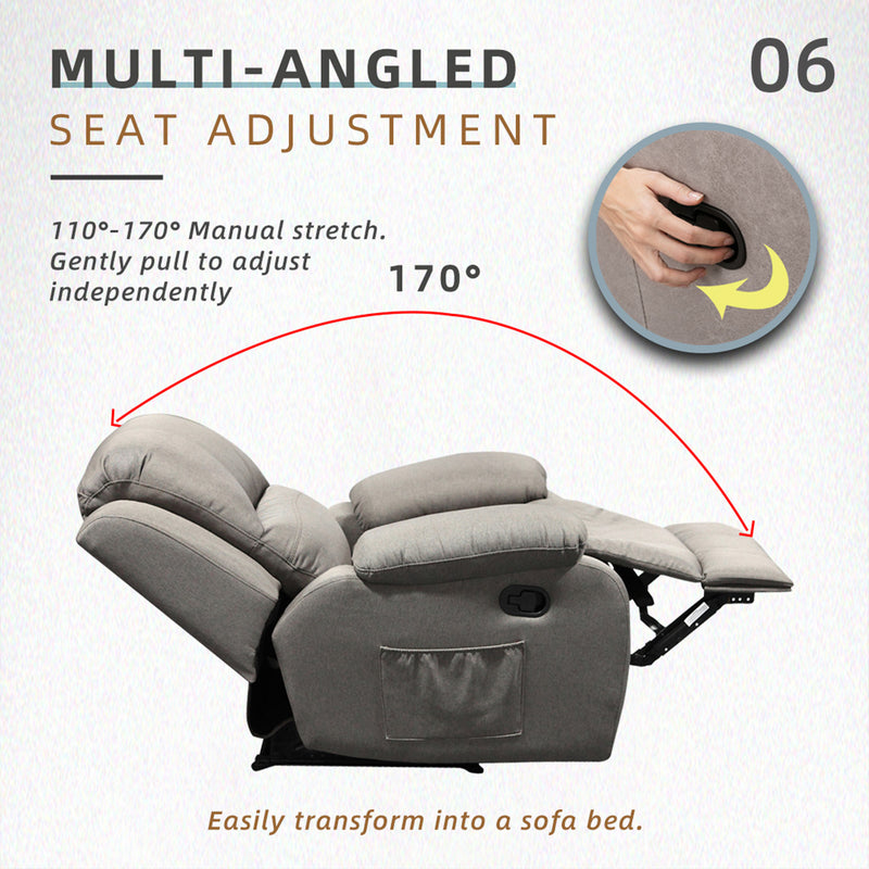 (Free Installation) 3FT 1 Seater Fabric/TPU Recliner Sofa / Grey/Brown/Blue/Clay/Cream - HMZ-FN-522/523/545