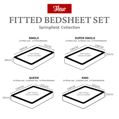 Flew Springfield Collection Premium Fitted Bedsheet Set/Single/Super Single/Queen/King [NEW ARRIVAL]