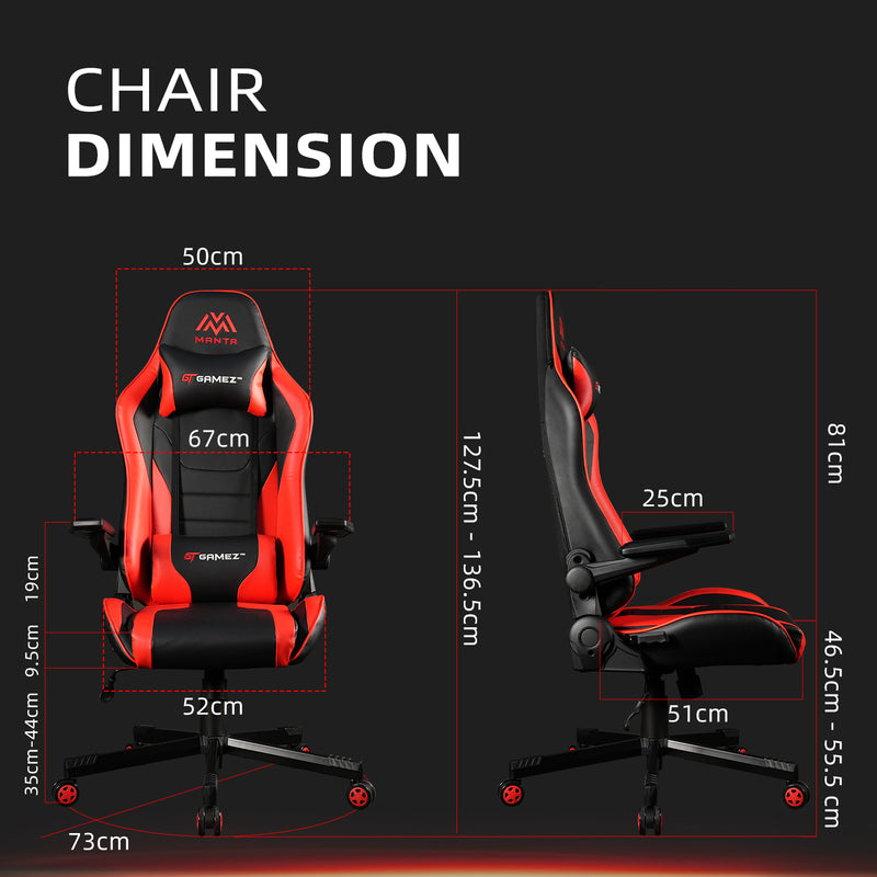 GTGAMEZ Manta High Back Mobile Gaming Chair / PU Leather / Ergonomic Backrest / E-Sports / Pillows - HMZ-GC-DJ-0088