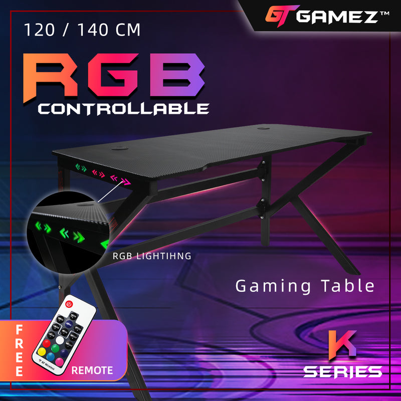 GTGAMEZ K Series LED Lighting Carbon Fiber E-sports RGB Gaming Table / Gaming Desk-HMZ-GT-JF-12060/14060-KL-BK-LED