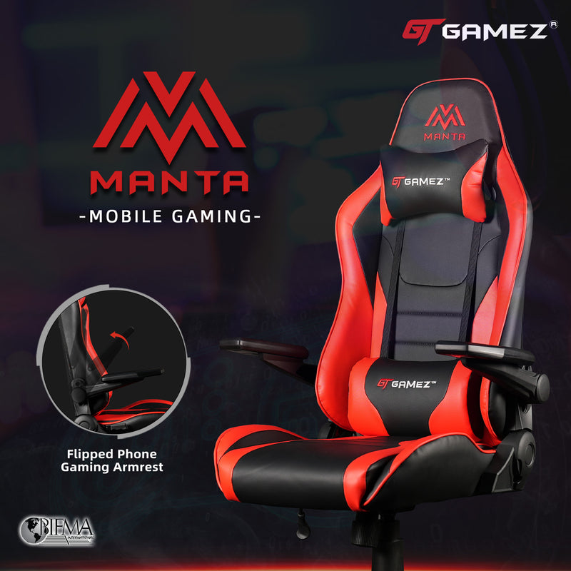 GTGAMEZ Manta High Back Mobile Gaming Chair / PU Leather / Ergonomic Backrest / E-Sports / Pillows - HMZ-GC-DJ-0088