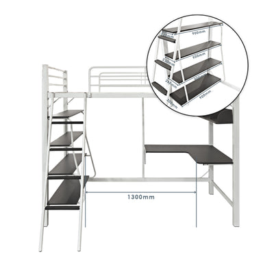 Loft Bed Frame Study Table & Book Shelves - Single - 3VAH904/BB8100