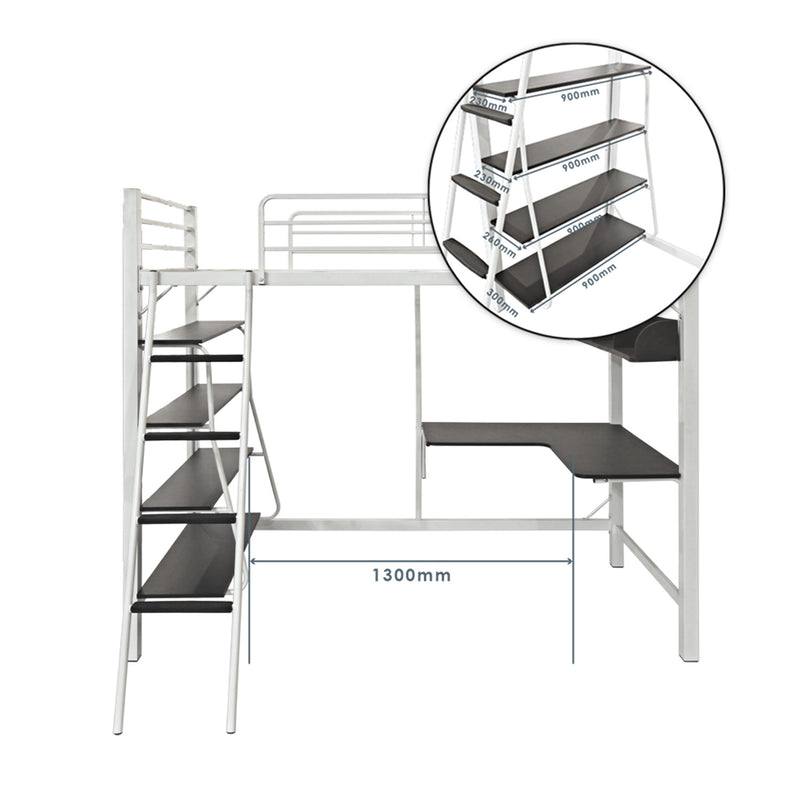 Loft Bed Frame Study Table & Book Shelves - Single - 3VAH904/BB8100