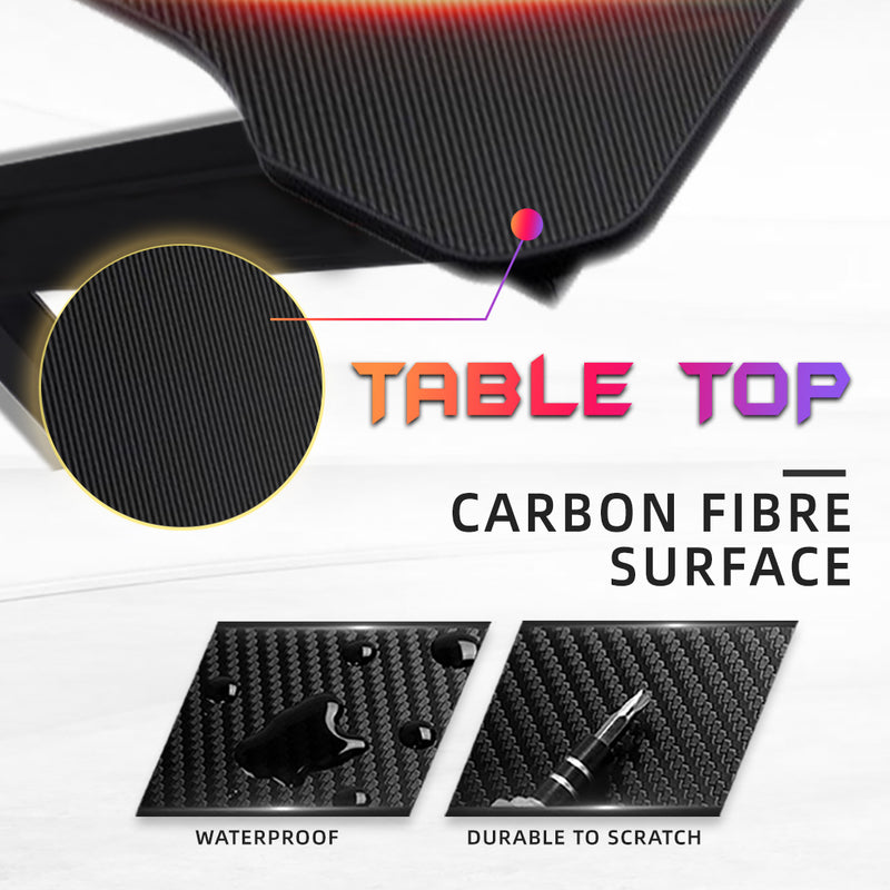 GTGAMEZ K Series LED Lighting Carbon Fiber E-sports RGB Gaming Table / Gaming Desk-HMZ-GT-JF-12060/14060-KL-BK-LED