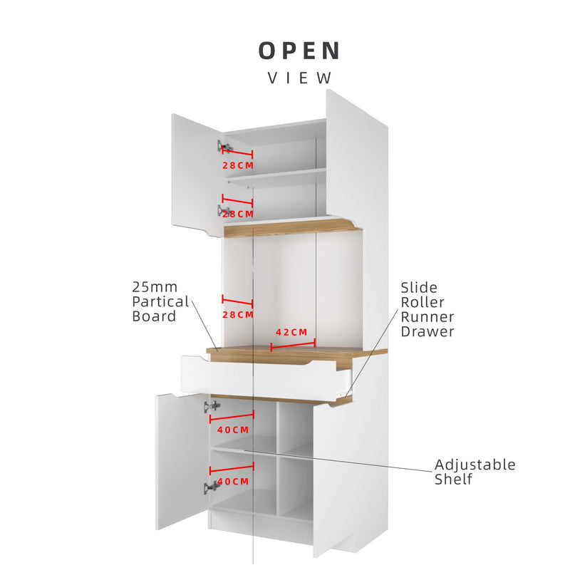 (Self-assembly) Situra Series Kitchen Cabinets Tall Unit Kitchen Storage Kitchen Cabinet - MFCS2080-WT