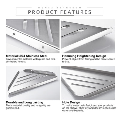 Wall Mounted Anti-Rust Stainless Steel Bathroom Corner Shelf - HMZ-BRGS-LY235