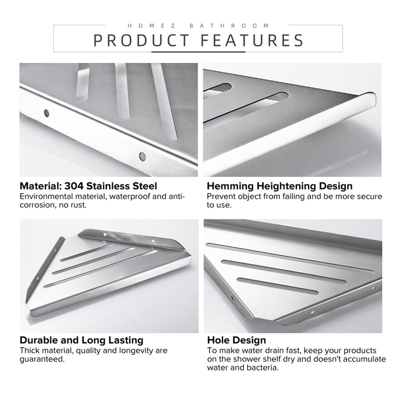 Wall Mounted Anti-Rust Stainless Steel Bathroom Corner Shelf - HMZ-BRGS-LY235