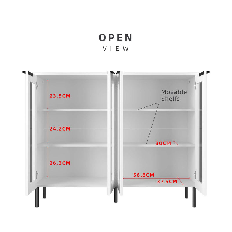 Glass Door Storage Cabinet Display Cabinet 2 Doors / 4 Doors - M8060/M8120-WT