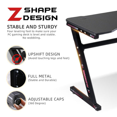 GTGAMEZ Z Series Carbon Fiber Surface With Modern Simple E-sports Gaming Table / Gaming Desk - HMZ-GT-JF-14060-ZL-BK