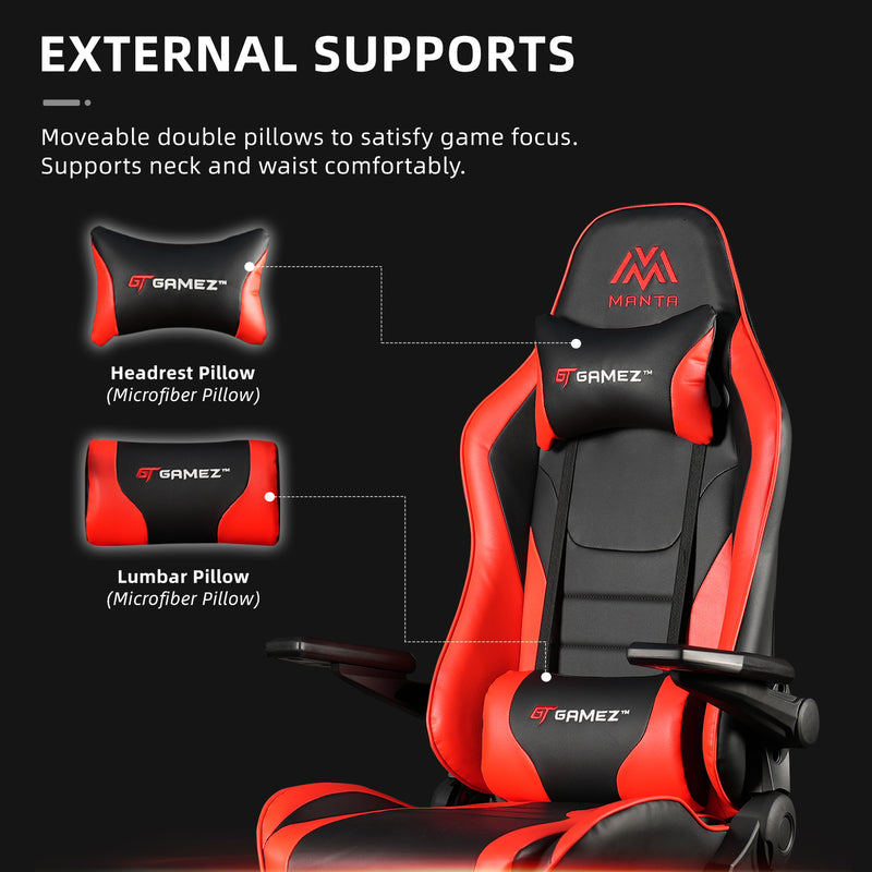 GTGAMEZ Manta High Back Mobile Gaming Chair / PU Leather / Ergonomic Backrest / E-Sports / Pillows - HMZ-GC-DJ-0088