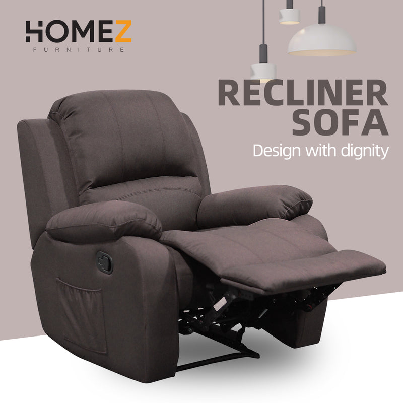 (Free Installation) 3FT 1 Seater Fabric/TPU Recliner Sofa / Grey/Brown/Blue/Clay/Cream - HMZ-FN-522/523/545