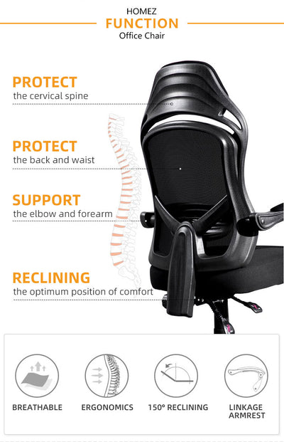 Mesh HIGH BACK OFFICE CHAIR with Ergonomic Design & Chrome Leg - Black-HMZ-OC-806-BK