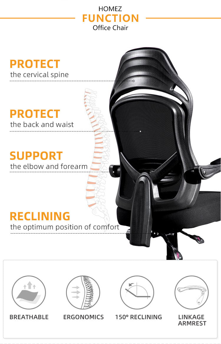 Mesh HIGH BACK OFFICE CHAIR with Ergonomic Design & Chrome Leg - Black-HMZ-OC-806-BK
