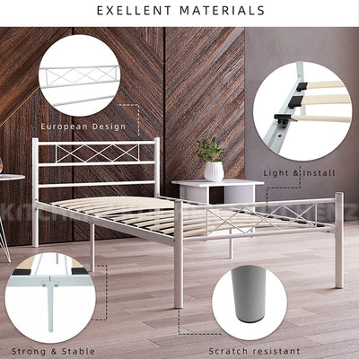 Single Modern Metal Bed Frame European Style Design Satin White / Black - 3VSH900W