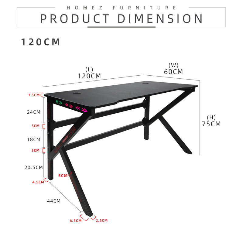 GTGAMEZ K Series LED Lighting Carbon Fiber E-sports RGB Gaming Table / Gaming Desk-HMZ-GT-JF-12060/14060-KL-BK-LED