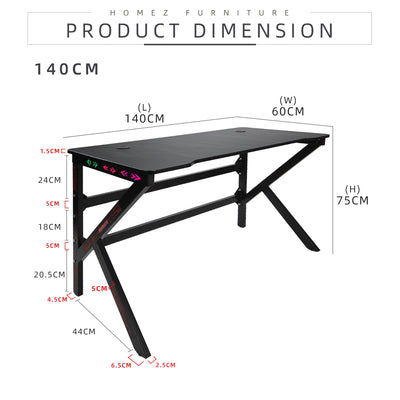 GTGAMEZ K Series LED Lighting Carbon Fiber E-sports RGB Gaming Table / Gaming Desk-HMZ-GT-JF-12060/14060-KL-BK-LED