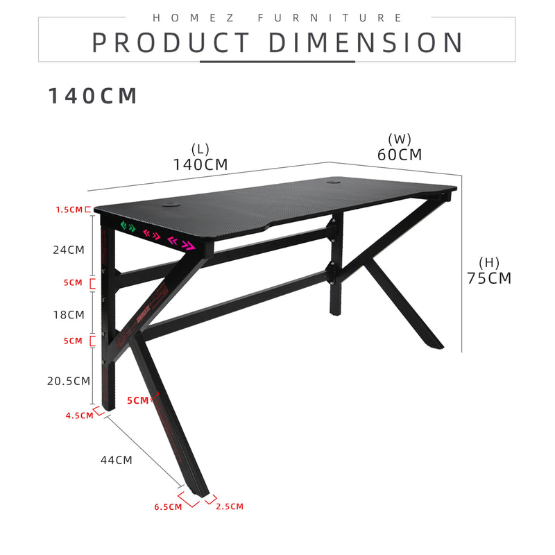 GTGAMEZ K Series LED Lighting Carbon Fiber E-sports RGB Gaming Table / Gaming Desk-HMZ-GT-JF-12060/14060-KL-BK-LED