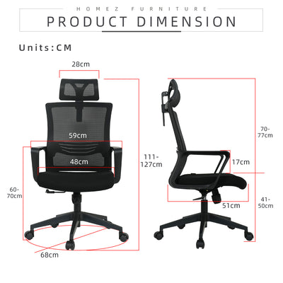 Emma High Back Mesh Office Chair with Ergonomic Design / Black - OC-HB-EMMA-BK+BK