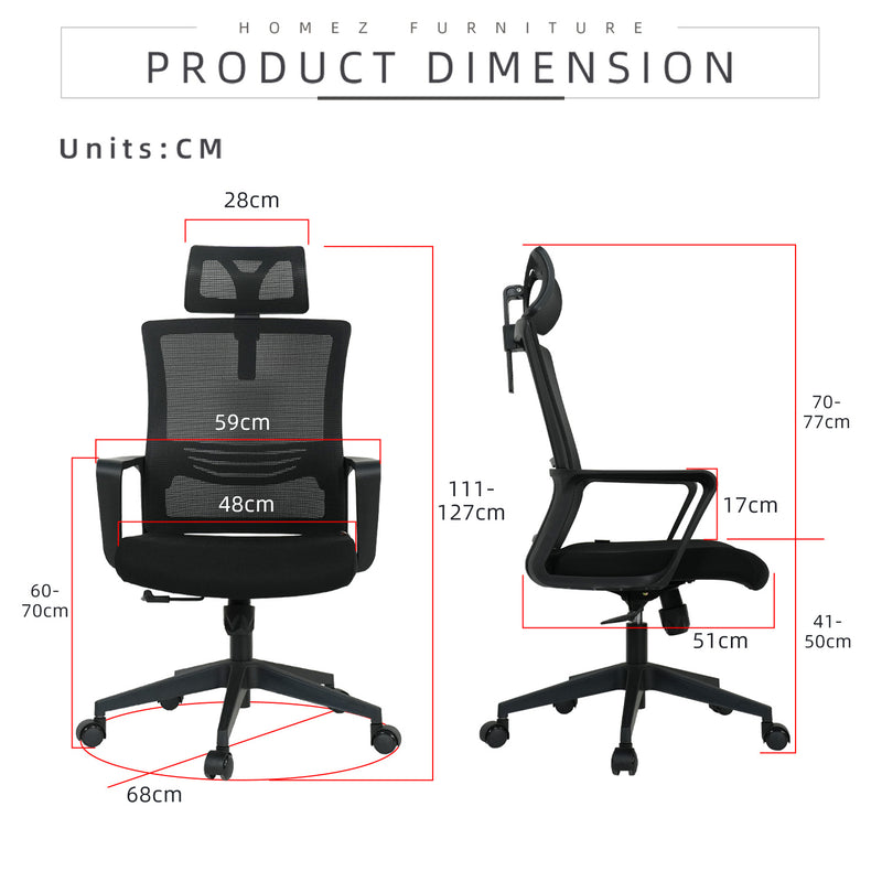 Emma High Back Mesh Office Chair with Ergonomic Design / Black - OC-HB-EMMA-BK+BK