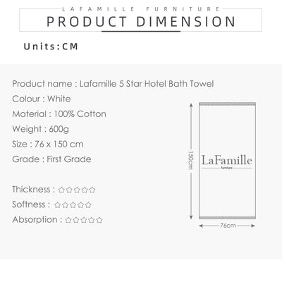 XL King Size Cotton Premium Hotel Adult Cotton Bath Towel - White (76 X 150cm)