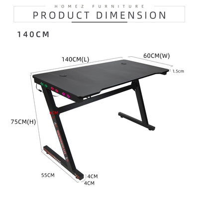 GTGAMEZ Z Series LED Lighting Carbon Fiber Surface E-sports RGB Gaming Table/Gaming Desk-HMZ-GT-JF-12060/14060-ZL-BK-LED