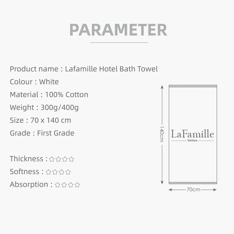 100% Cotton Premium Hotel Adult Bath Towel - White (70 X 140cm)