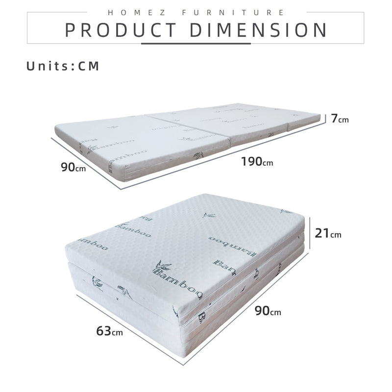 2.5 inch Foldable Anti-Static Bamboo Foam Single Mattress  - HMZ-FMT-BAMBOO-2.5INCH