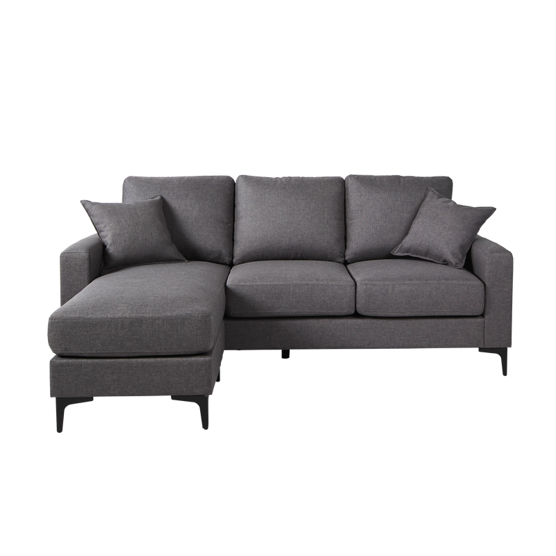 (Free Installation) 3 Seater Sofa Set L Shape Sofa Set Linen Fabric Sofa Metal Leg Removeable Pillow Cover - AE313