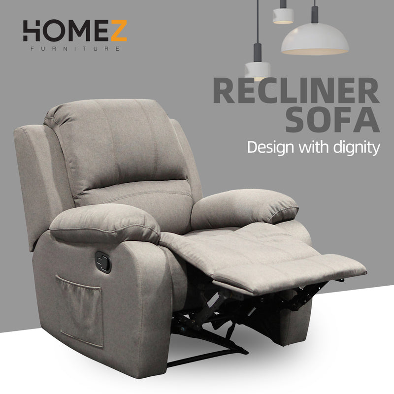 (Free Installation) 3FT 1 Seater Fabric/TPU Recliner Sofa / Grey/Brown/Blue/Clay/Cream - HMZ-FN-522/523/545