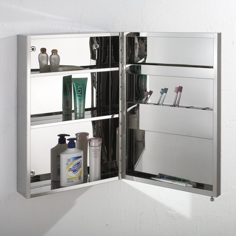 Bathroom Mirror Cabinet 100% Stainless Steel - L400 x W140 x H600mm - HMZ-BR-MC-7025R