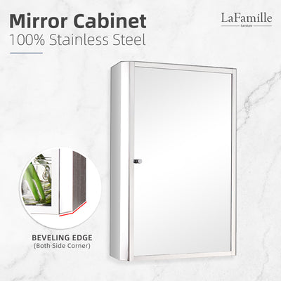 Bathroom Mirror Cabinet D7042R 100% Stainless Steel - L500 x W130 x H700mm